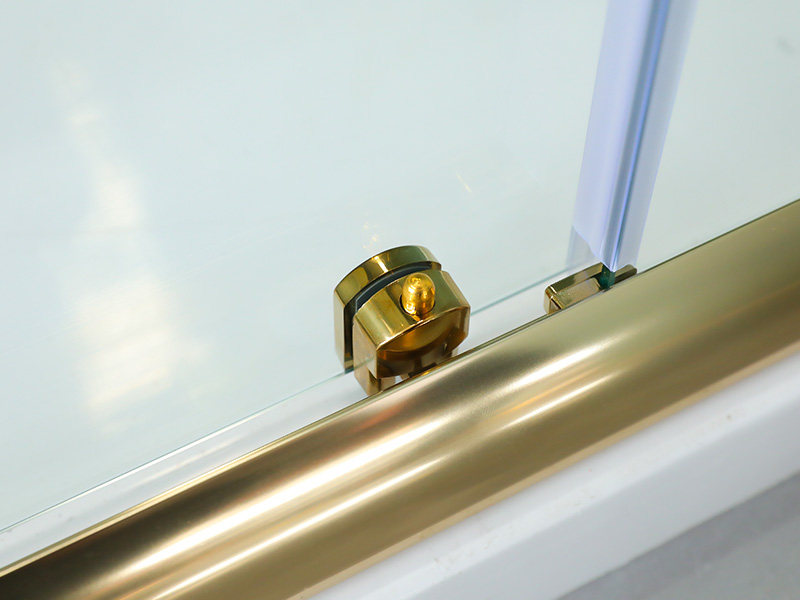 SQUARE skyve dusjkabinett, klart herdet glass med trykk, gull aluminiumsprofil, doble hull håndtak, med brett SQUARE skyve dusjkabinett, klart herdet glass med trykk, gull aluminiumsprofil, doble hull håndtak, med brett