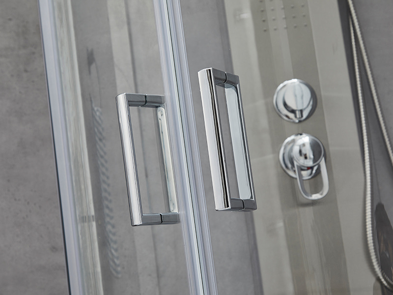 SE skyve dusjkabinett, klart herdet glass, krom aluminiumsprofil, håndtak med doble hull, uten brett SE skyve dusjkabinett, klart herdet glass, krom aluminiumsprofil, håndtak med doble hull, uten brett